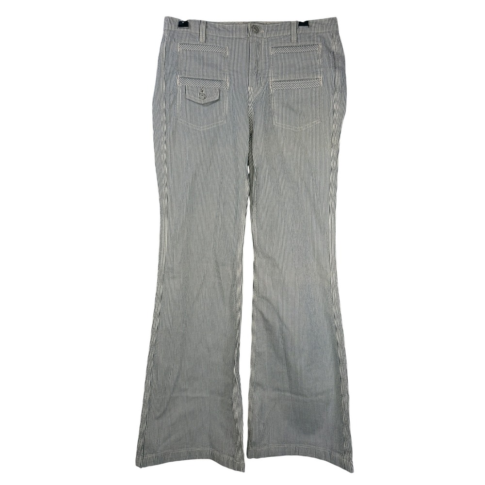 7 For All Mankind Flare Pants Women 29 Blue White Striped Hickory Stripe Utility